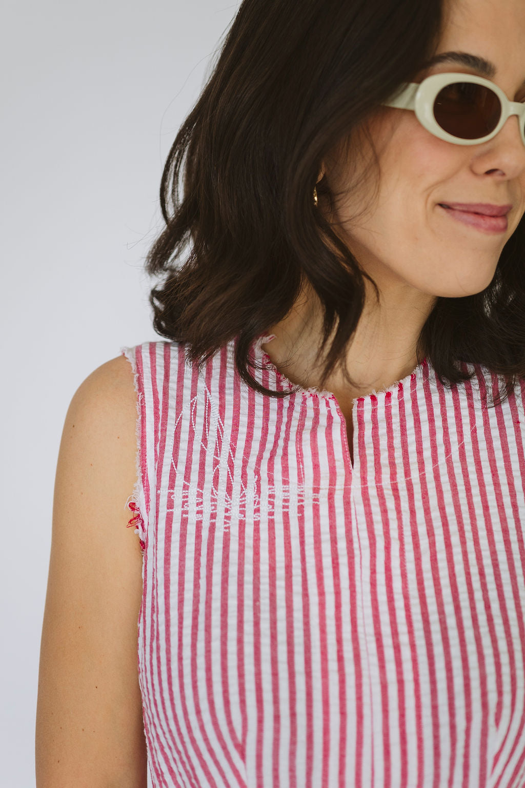 Sailboat Trio Seersucker Red Stripe Dress