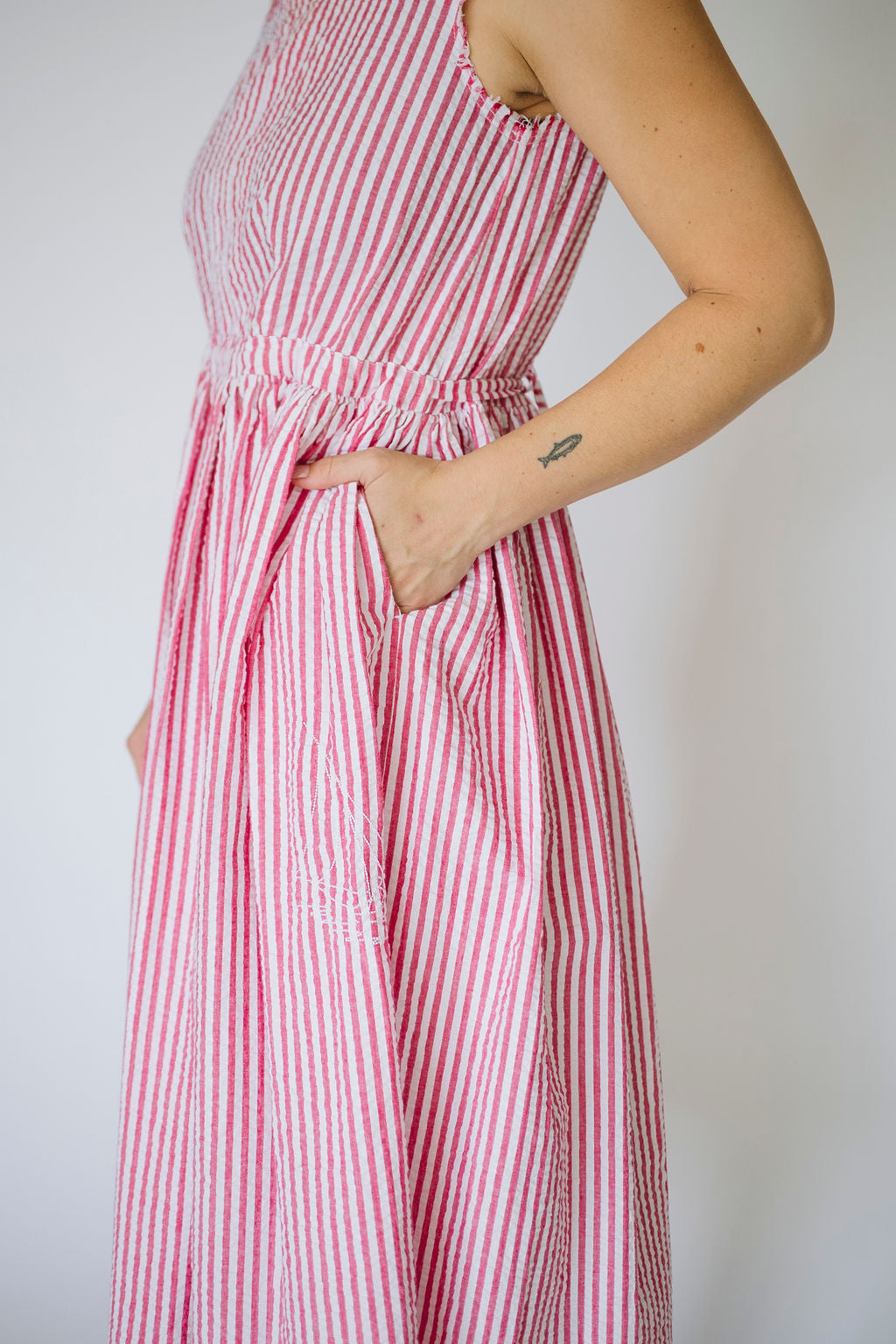 Sailboat Trio Seersucker Red Stripe Dress