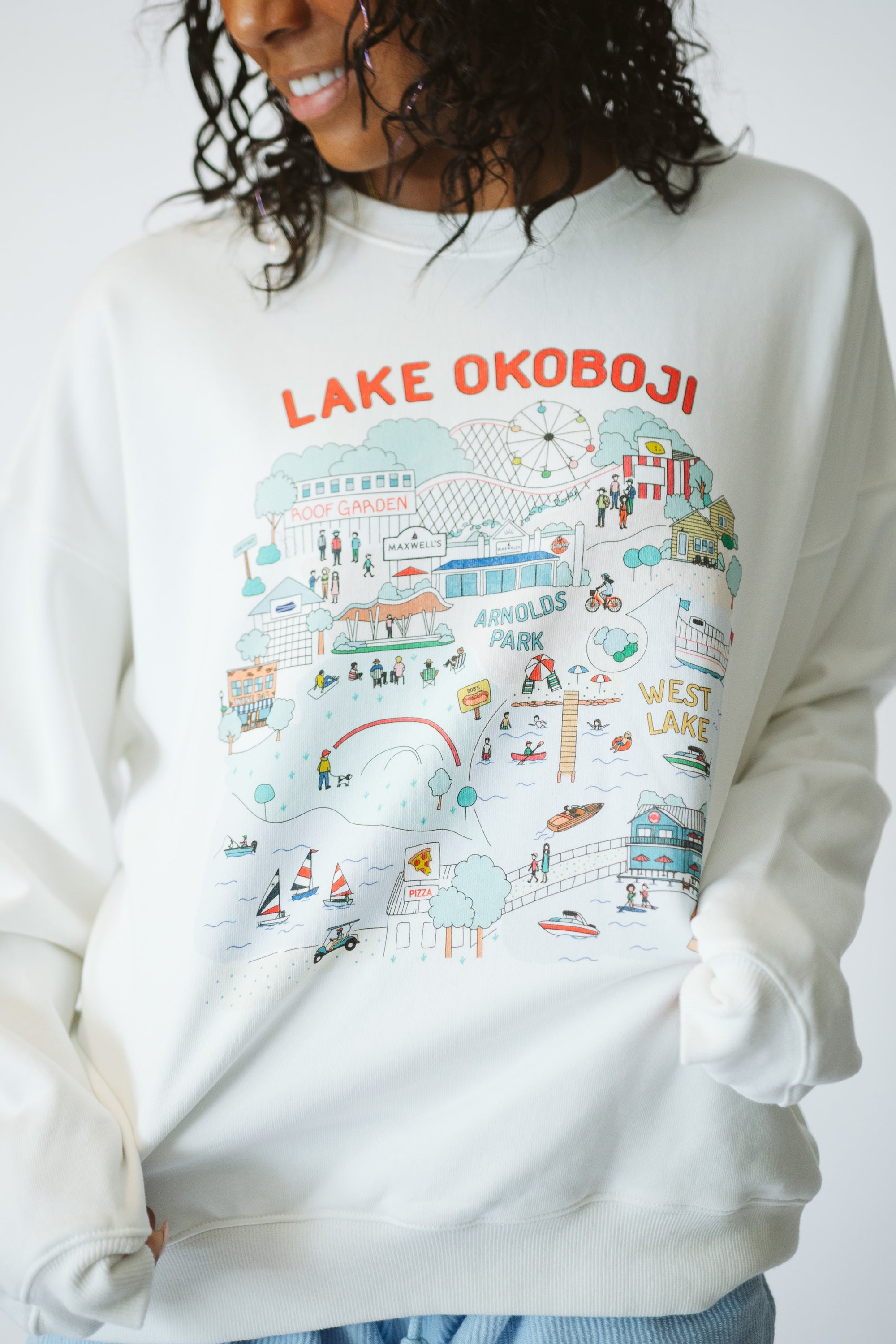 Lake Okoboji Doodle White Sweatshirt
