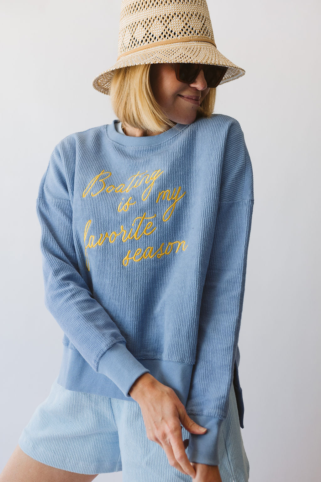 Boating is My Favorite Season Ribbed Tunic - Hydrangea Blue