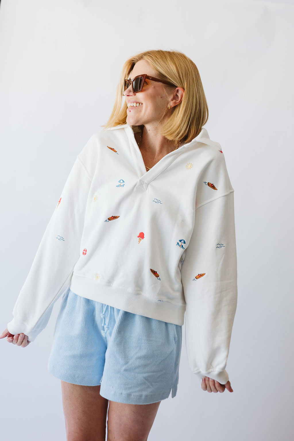 Summer Icons Embroidered Polo Sweatshirt
