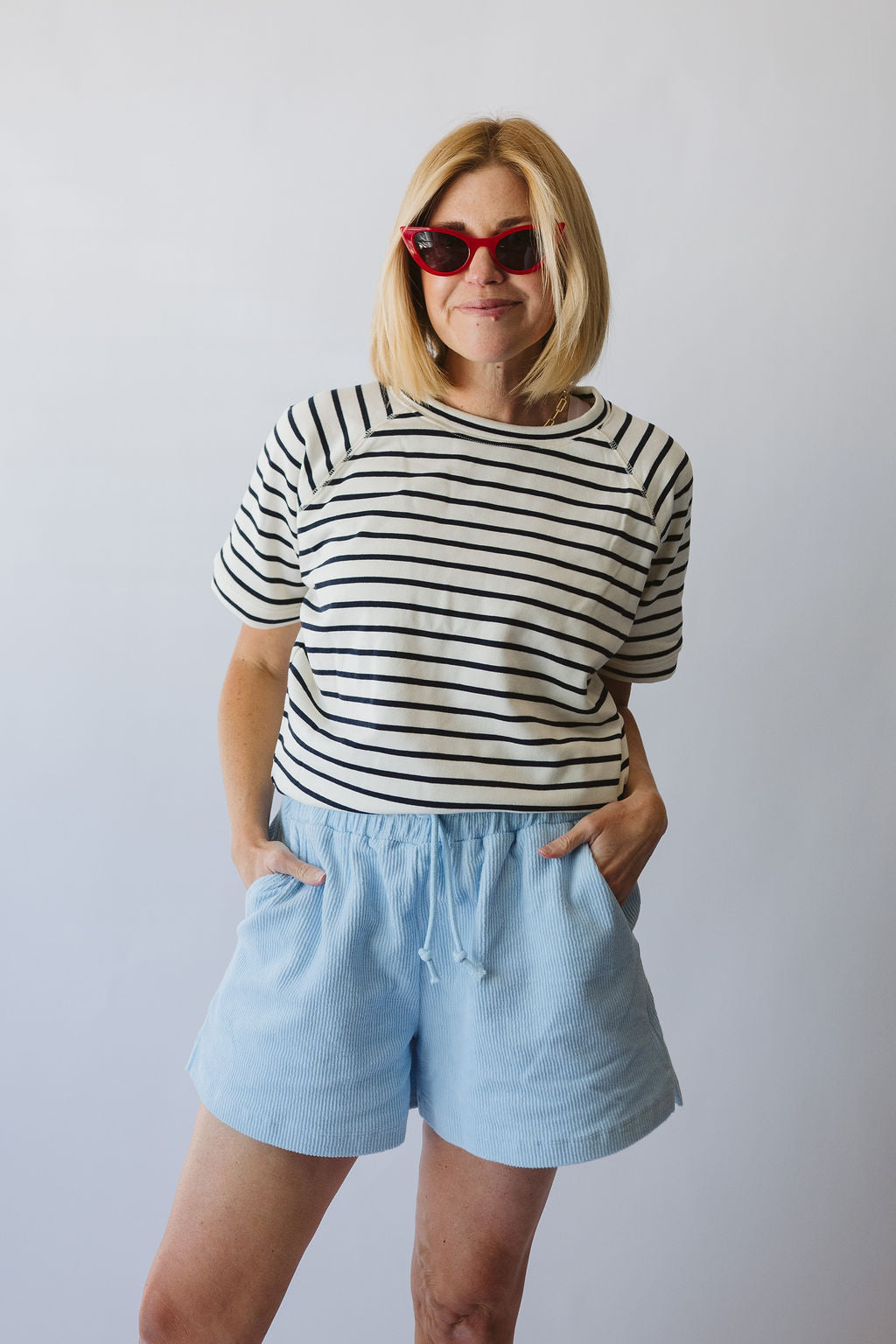 Vintage French Terry Ivory / Navy Stripe Tee