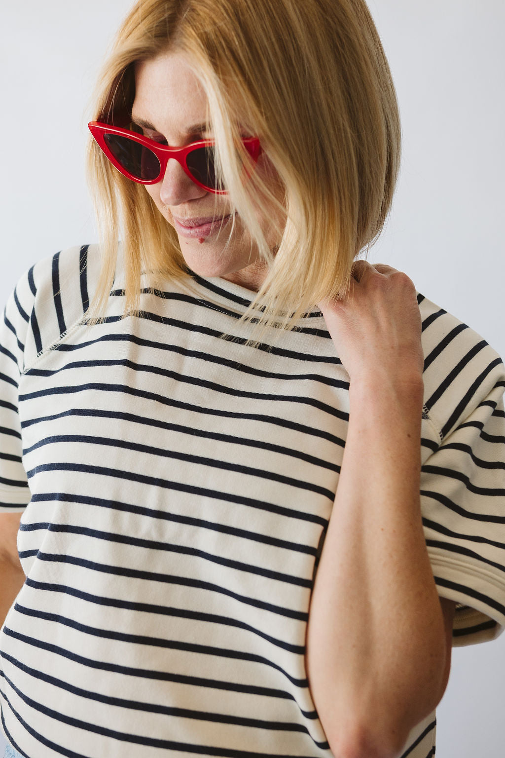 Vintage French Terry Ivory / Navy Stripe Tee