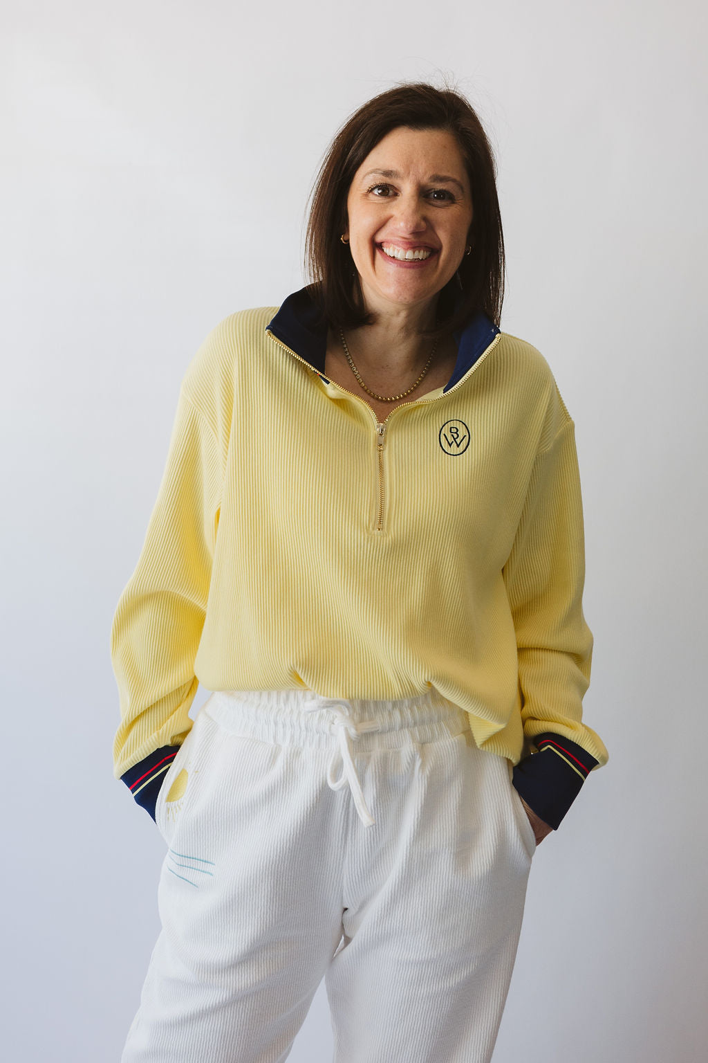 BW Logo Embroidered Quarter Zip Ribbed Sweatshirt